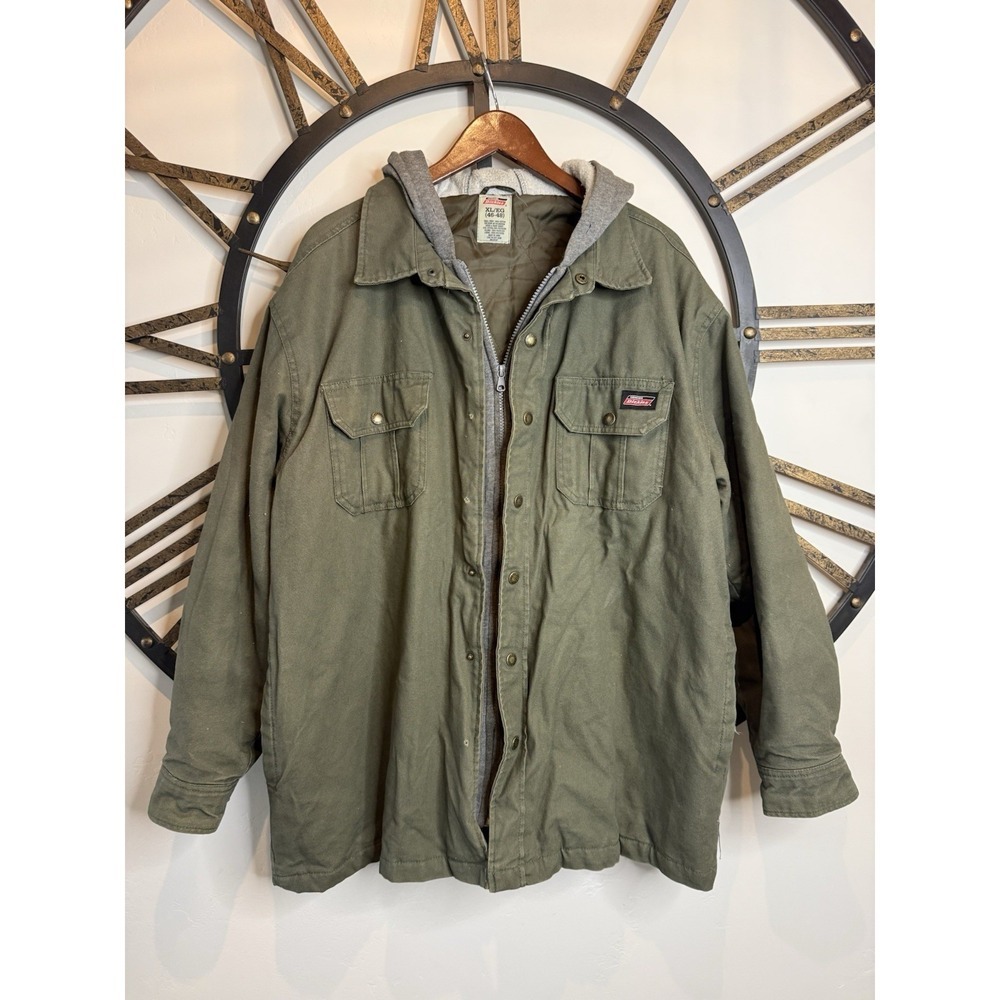Dickies Hooded Lined Work Jacket Green Mid-Length Button Zip Men XL 46-48